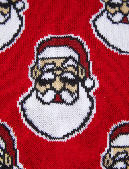Christmas Santa Head Repeat Junior Christmas Jumper - Red