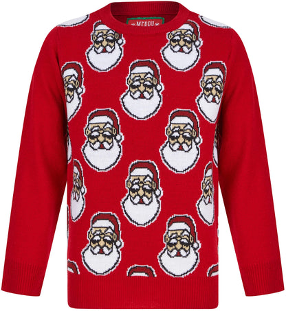 Christmas Santa Head Repeat Junior Christmas Jumper - Red