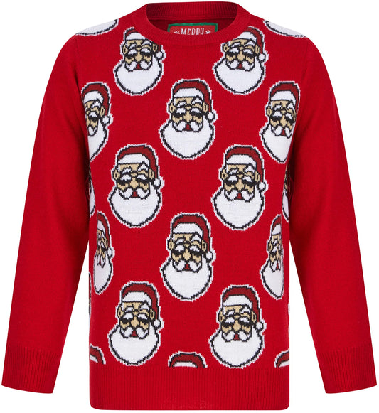 Christmas Santa Head Repeat Junior Christmas Jumper - Red