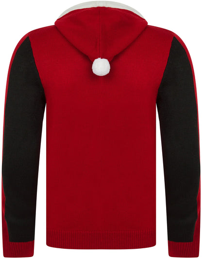 Christmas Santa Novelty Hooded Mens Jumper - Red