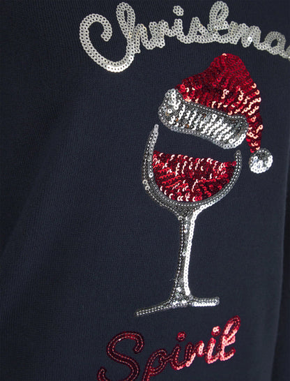 Christmas Santa Wine Novelty Womens Jumper - Ink