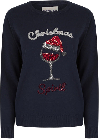 Christmas Santa Wine Novelty Womens Jumper - Ink