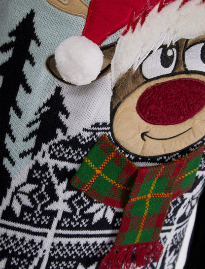 Christmas Snow Deer Motif Novelty Mens Jumper - Ink