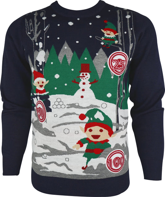 Christmas Snowball Fight Mens Christmas Jumper - Blue