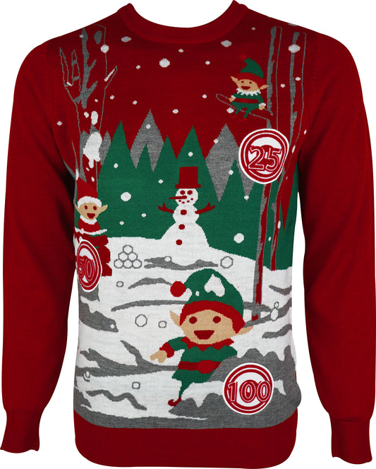 Christmas Snowball Fight Mens Christmas Jumper - Red