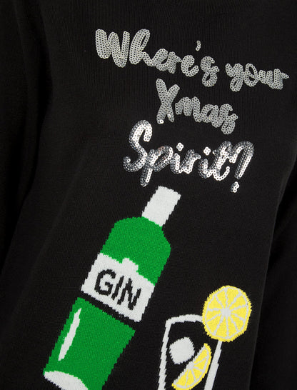Christmas Spirit Sequinned Womens Christmas Jumper - Black