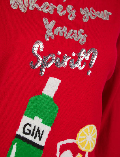 Christmas Spirit Sequinned Womens Christmas Jumper - Red