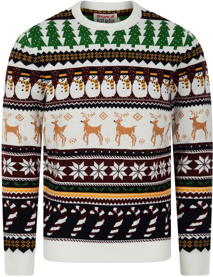 Christmas Vintage Wrapping Paper Pattern Mens Jumper - Ecru
