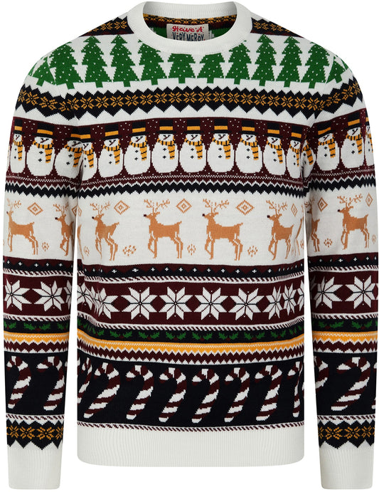 Christmas Vintage Wrapping Paper Pattern Mens Jumper - Ecru