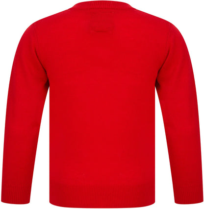 Christmas Waving Reindeer Junior Christmas Jumper - Red