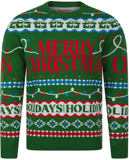 Christmas Xmas Wrapping Paper Pattern Novelty Mens Jumper - Green