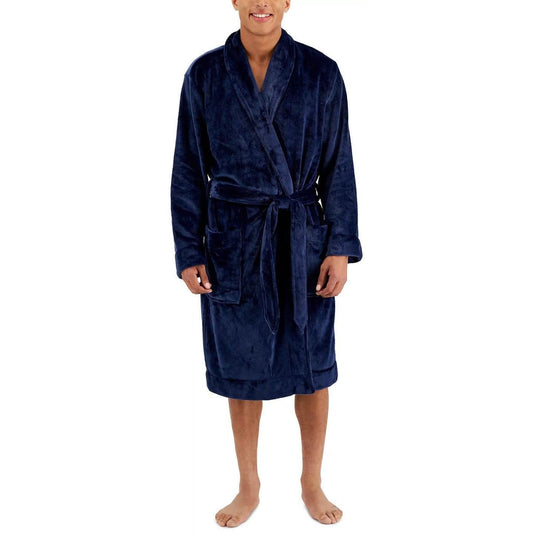 Club Room Plush Long Sleeve Mens Dressing Gown - Navy