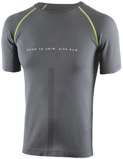Compressport Born To SwimBikeRun Short Sleeve Mens Running Top - Grey