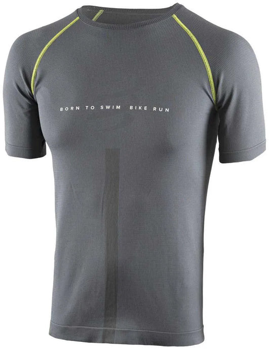 Compressport Born To SwimBikeRun Short Sleeve Mens Running Top - Grey