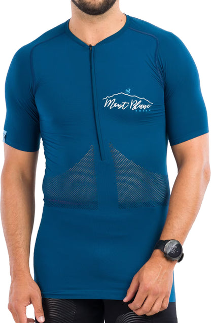 Compressport Trail Mont Blanc Half Zip Short Sleeve Mens Running Top - Blue