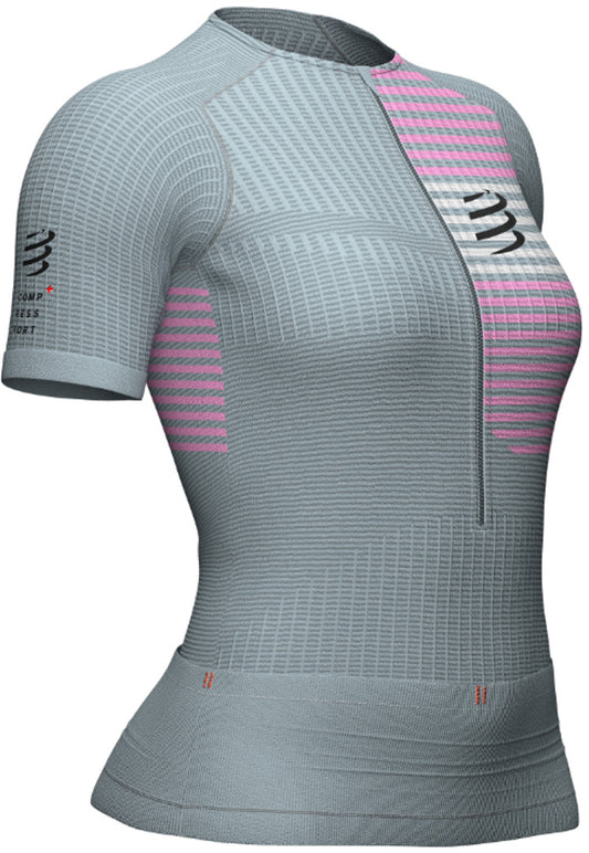 Compressport Tri Postural Half Zip Short Sleeve Womens Running Top - Grey