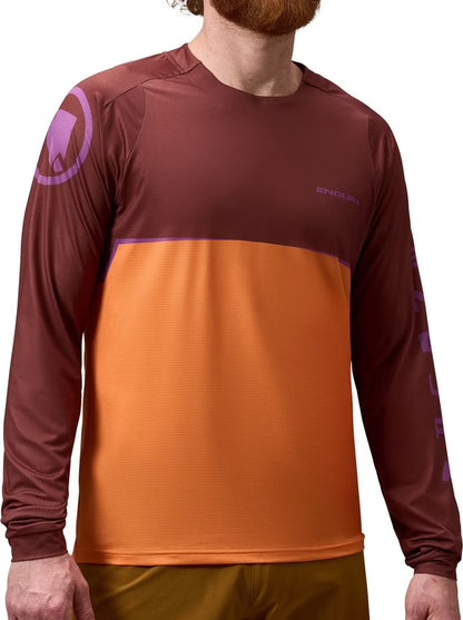Endura Core Printed Long Sleeve Mens Cycling Jersey - Orange