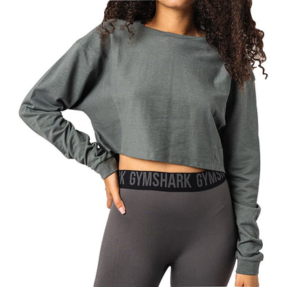 Gymshark Pause Dipped Shoulder Long Sleeve Womens Training Top - Grey