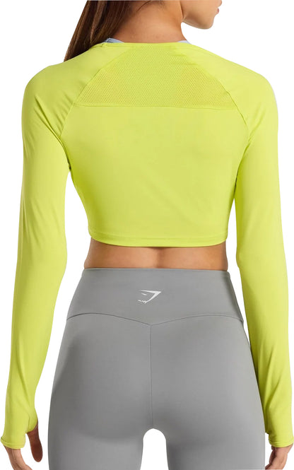 Gymshark Long Sleeve Womens Training Crop Top - Yellow