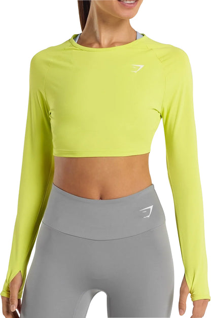 Gymshark Long Sleeve Womens Training Crop Top - Yellow