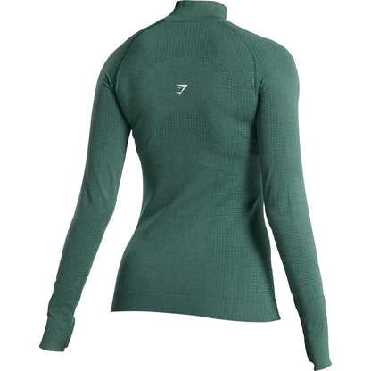 Gymshark Vital Seamless Half Zip Long Sleeve Womens Training Top - Green