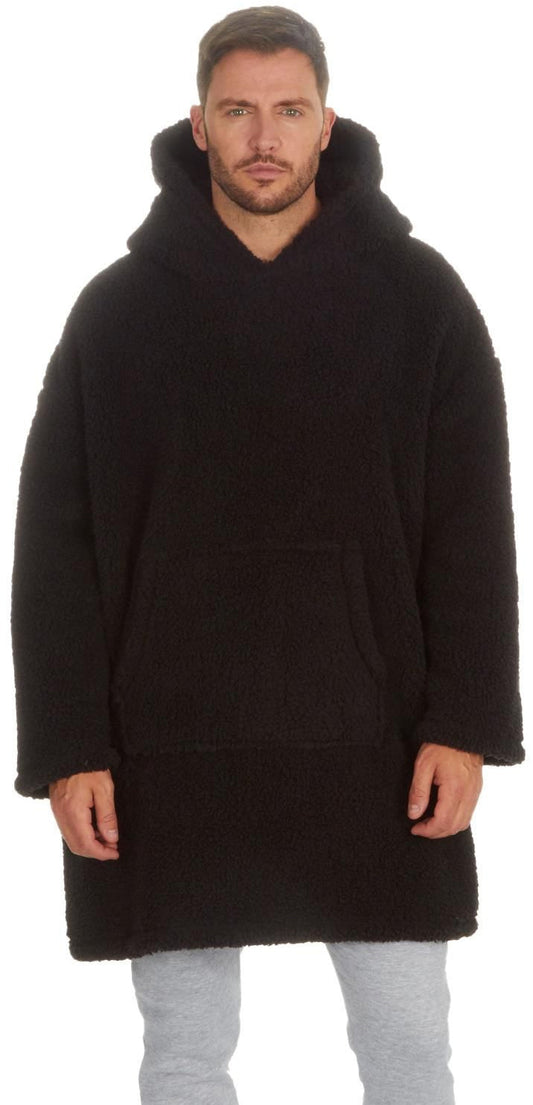 Huggable Hoodie Fleece Oversized Mens Blanket Hoody - Black