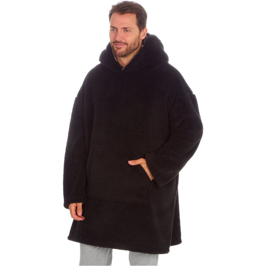 Huggable Hoodie Fleece Oversized Mens Blanket Hoody - Black