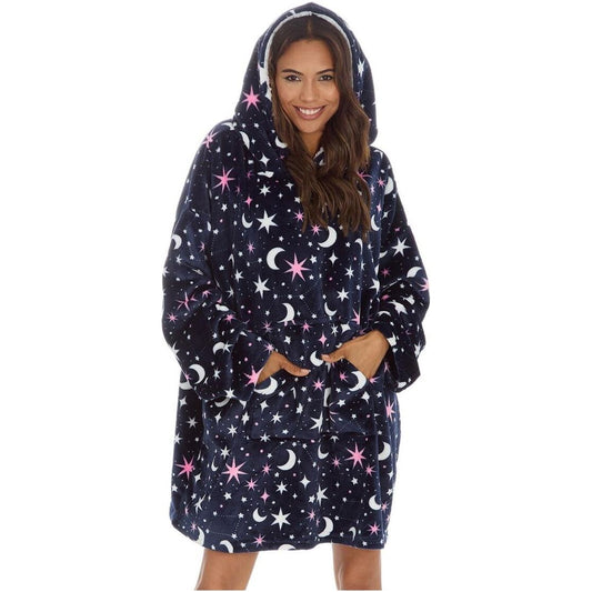 Huggable Hoodie Fleece Oversized Womens Blanket Hoody - Navy