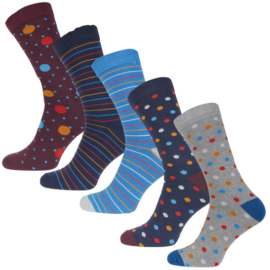 More Mile Design 5 Pack Mens Spots And Stripes Socks - Multi