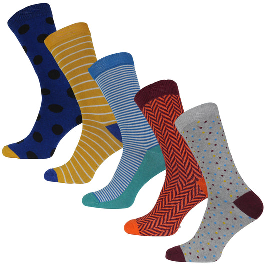 More Mile Design 5 Pack Mens Striped and Spots Socks - Multi