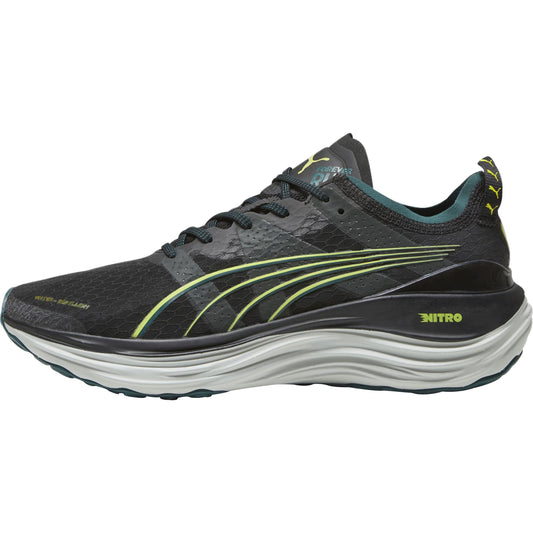 Black Puma Men's Running Shoes with Green Accents, Nitro Foam Sole, and Comfortable Fit Design