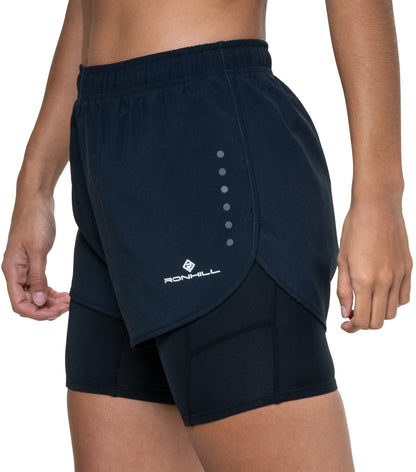 Ronhill Core Twin 2 In 1 Womens Running Shorts - Black