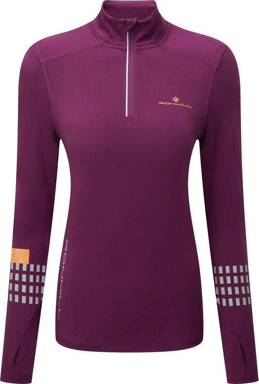 Ronhill Tech Afterhours Half Zip Long Sleeve Womens Running Top - Purple