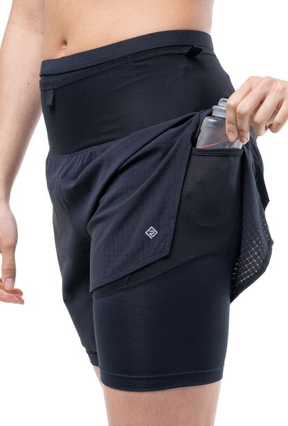 Ronhill Tech All Terrain Twin 2 in 1 Womens Running Shorts - Black