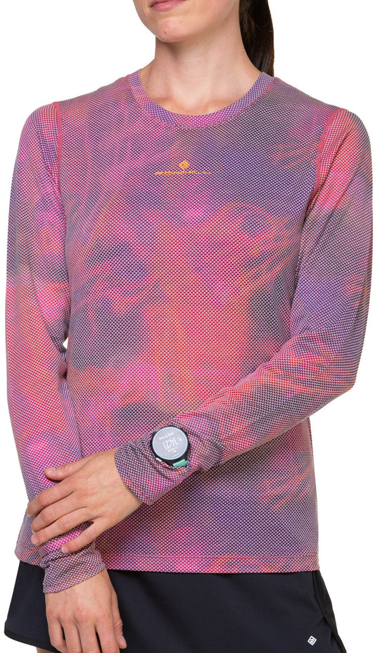 Ronhill Tech Golden Hour Long Sleeve Womens Running Top - Pink