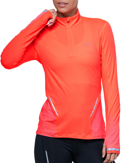 Ronhill Tech Reflect Half Zip Long Sleeve Womens Running Top - Pink