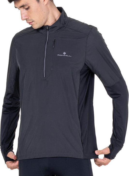 Ronhill Tech Wind-Block Half Zip Long Sleeve Mens Running Top - Black