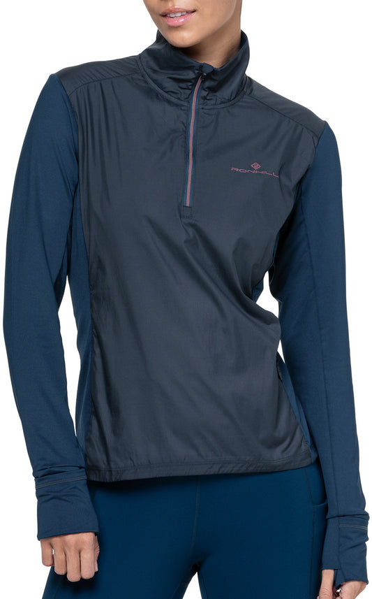 Ronhill Tech Wind-Block Half Zip Long Sleeve Womens Running Top - Blue