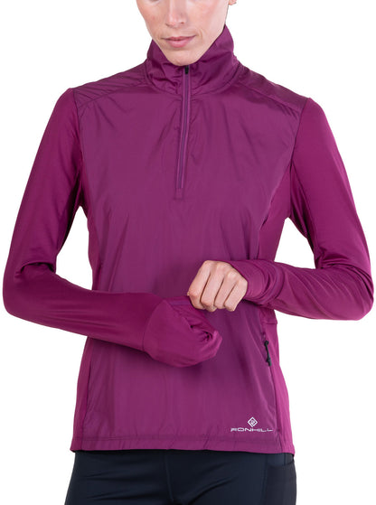 Ronhill Tech Wind-Block Half Zip Long Sleeve Womens Running Top - Purple
