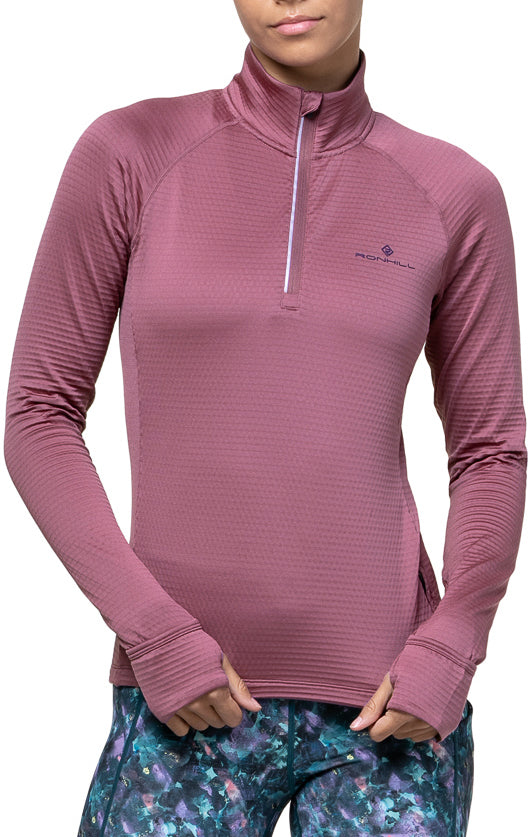 Ronhill Tech Winter Half Zip Long Sleeve Womens Running Top - Pink