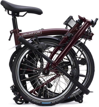 Brompton C Line 4-Speed Folding Bike with SuperRoll+ - Plum Red