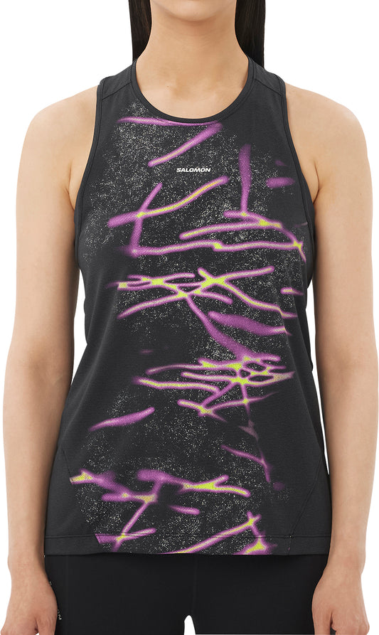 Salomon SHAKEout Core Graphic Womens Running Vest Tank Top - Black