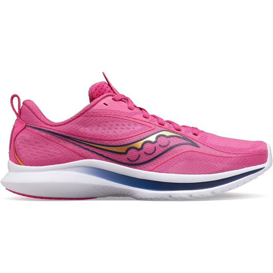 Saucony pink men's running shoe with white and navy accents, breathable mesh upper, cushioned midsole and durable outsole for performance training and running.