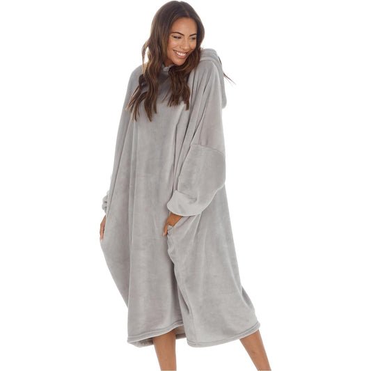 Slumber Party Fleece Oversized Womens Blanket Hoody - Grey