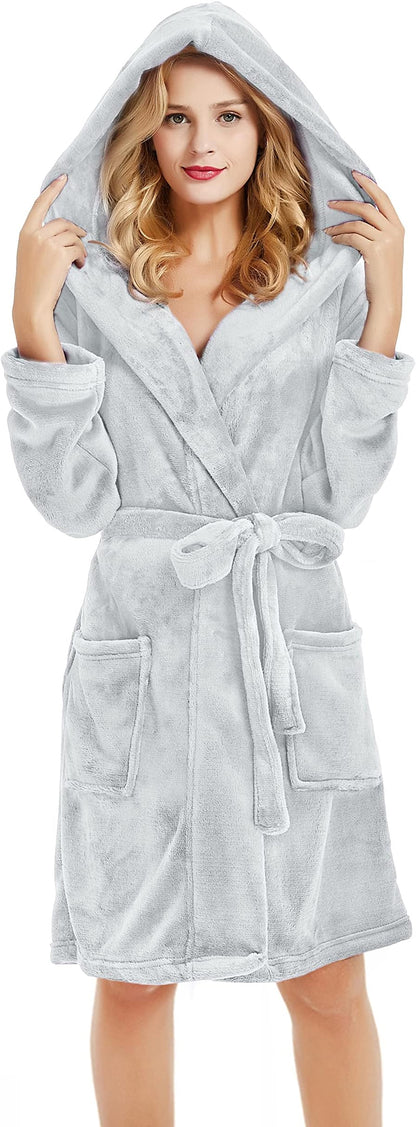 Slumber Party Soft Hooded Womens Dressing Gown - Grey