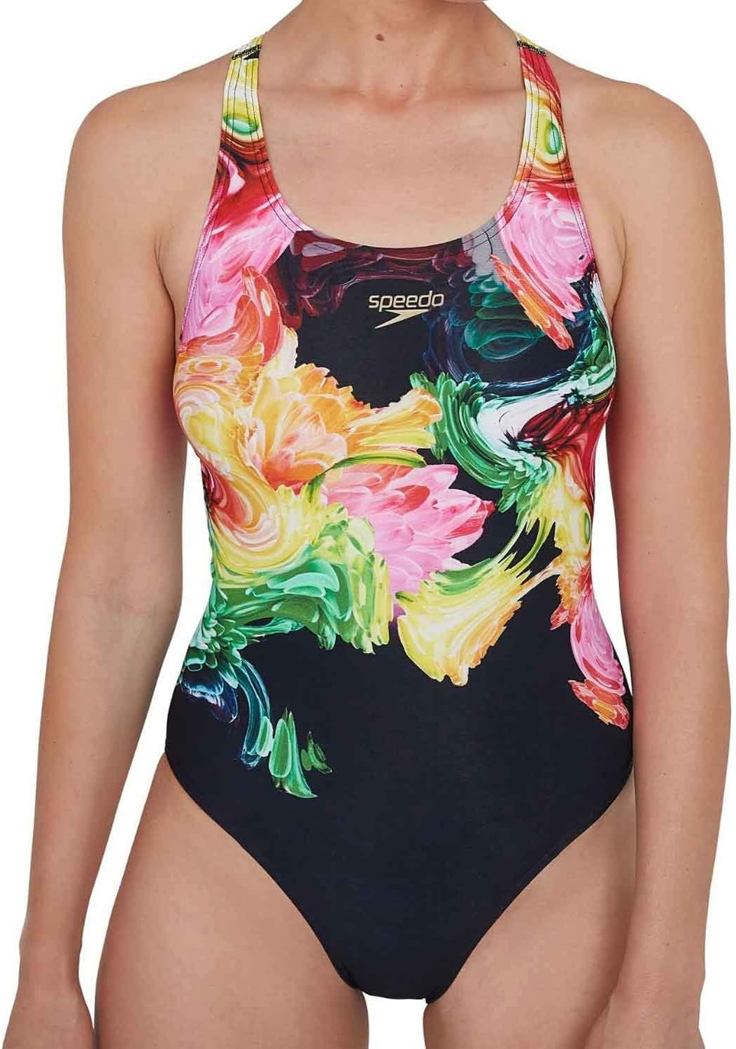 Speedo ColourBlend Placement Digital Powerback Womens Swimsuit - Black ...