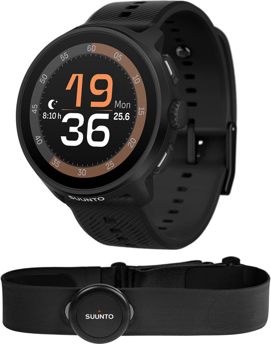 Suunto Run GPS Silicone Strap Sports Watch + FREE Smart Heart Rate Belt - Black