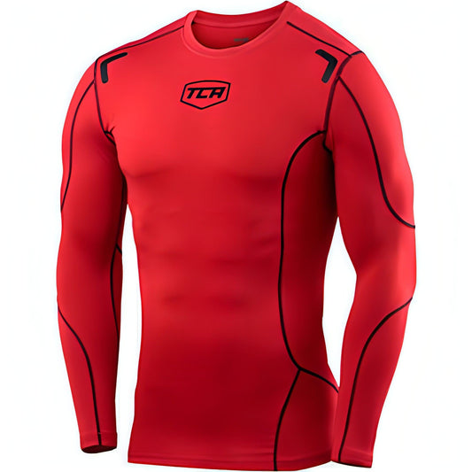 TCA Elite Plus Long Sleeve Mens Compression Top - Red