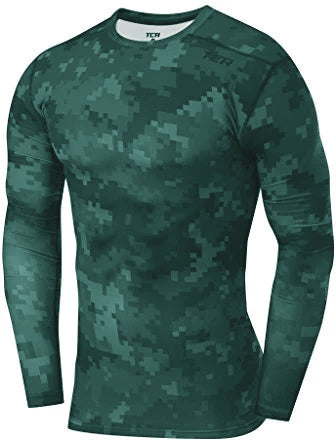 TCA Pro Performance Digital Combat Long Sleeve Mens Compression Top - Green