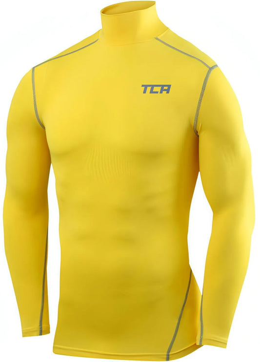 TCA Pro Performance Long Sleeve Mock Junior Compression Top - Yellowh
